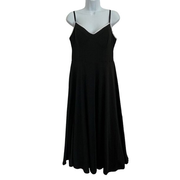 Fit & Flare Lace Black Midi Milkmaid Slip Dress L Goth Witchy Cottagecore Pirate - Picture 4 of 15